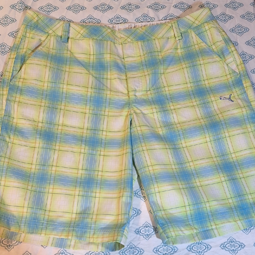 Puma Checkered Shorts in Blue and Green